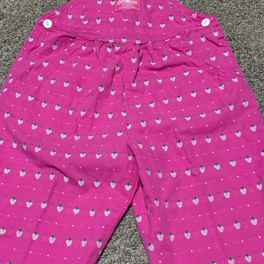 Vintage OshKosh B'Gosh‎ Pink Strawberry Overalls Girls Size 5 USA Made Rare